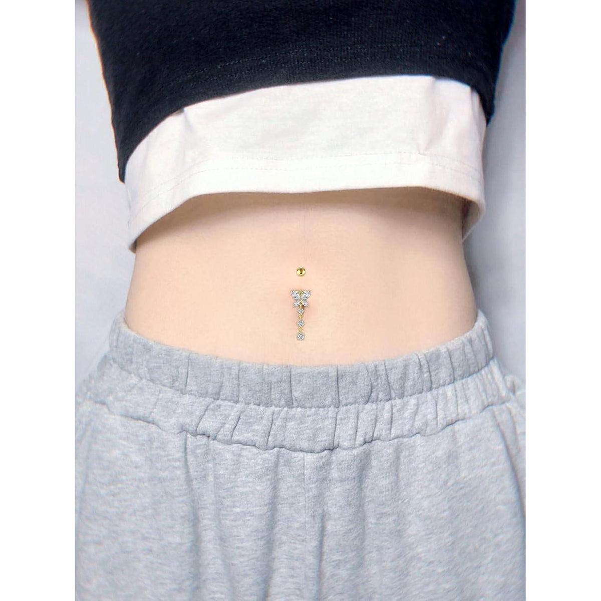 3er Set Bauchnabelpiercing 10mm Chirurgenstahl Herz Schmetterling B-Gold
