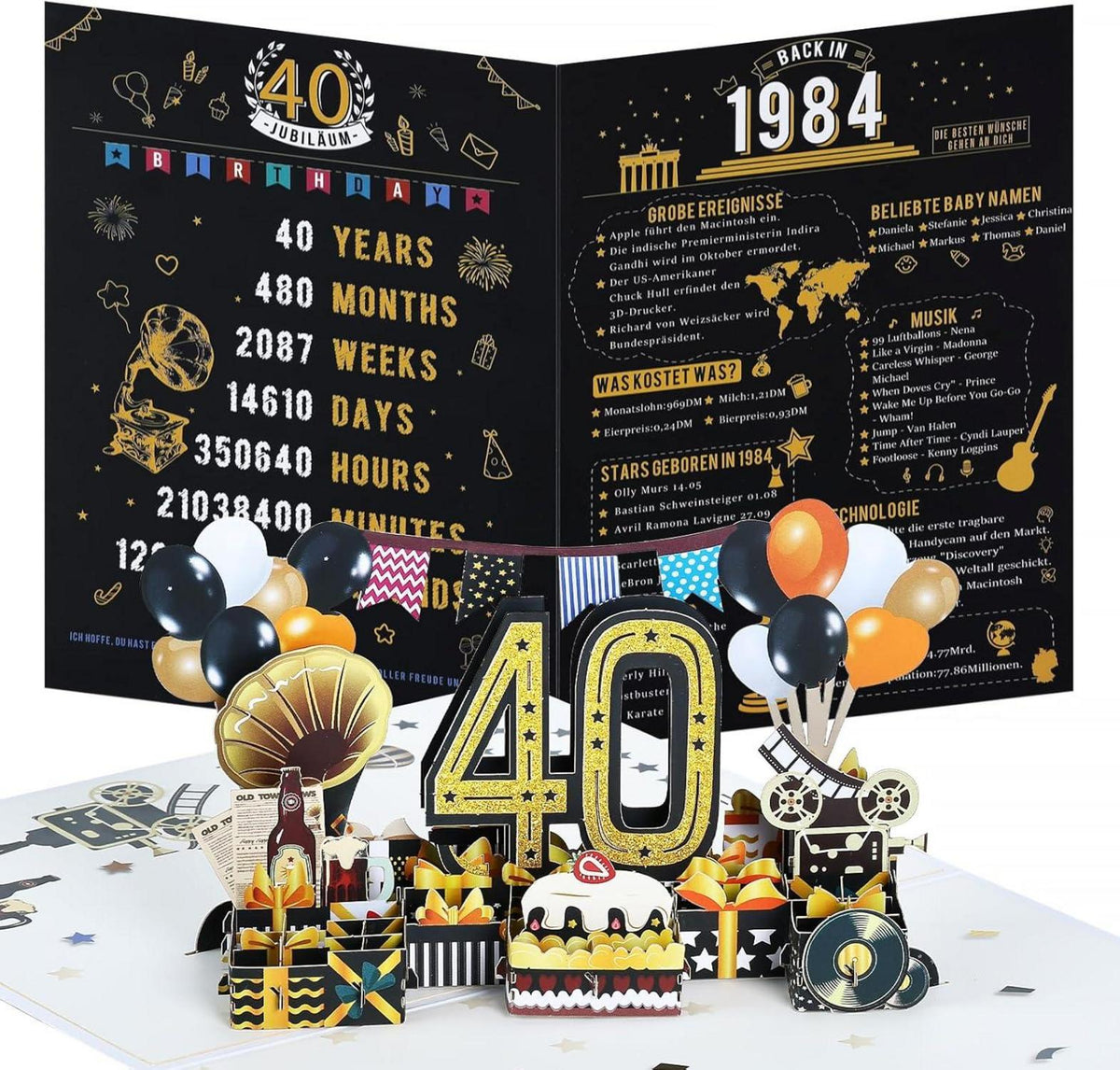 Joyoldelf 3D Pop Up Geburtstagskarte 40 Jahrgang Geschenk Umschlag