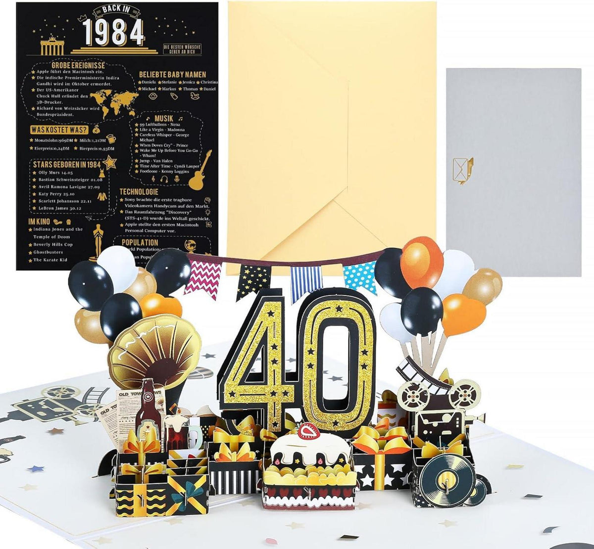 Joyoldelf 3D Pop Up Geburtstagskarte 40 Jahr 1984 Vintage