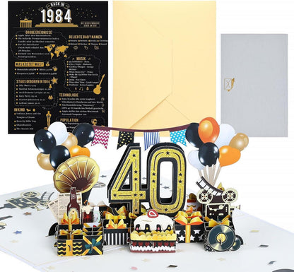 Joyoldelf 3D Pop Up Geburtstagskarte 40 Jahr 1984 Vintage