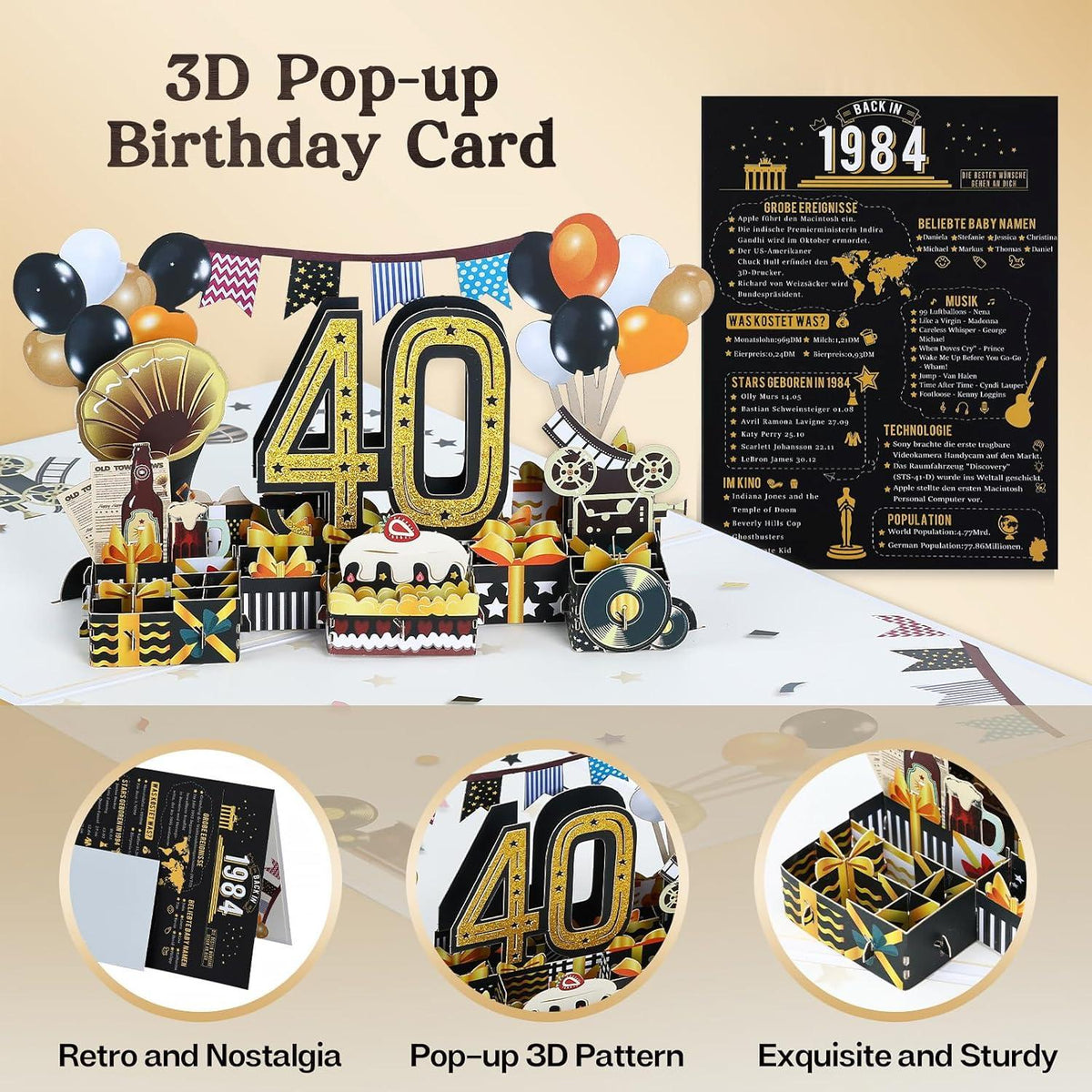 Joyoldelf 3D Pop Up Geburtstagskarte zum 40. 1984 Jahrgang Geschenk