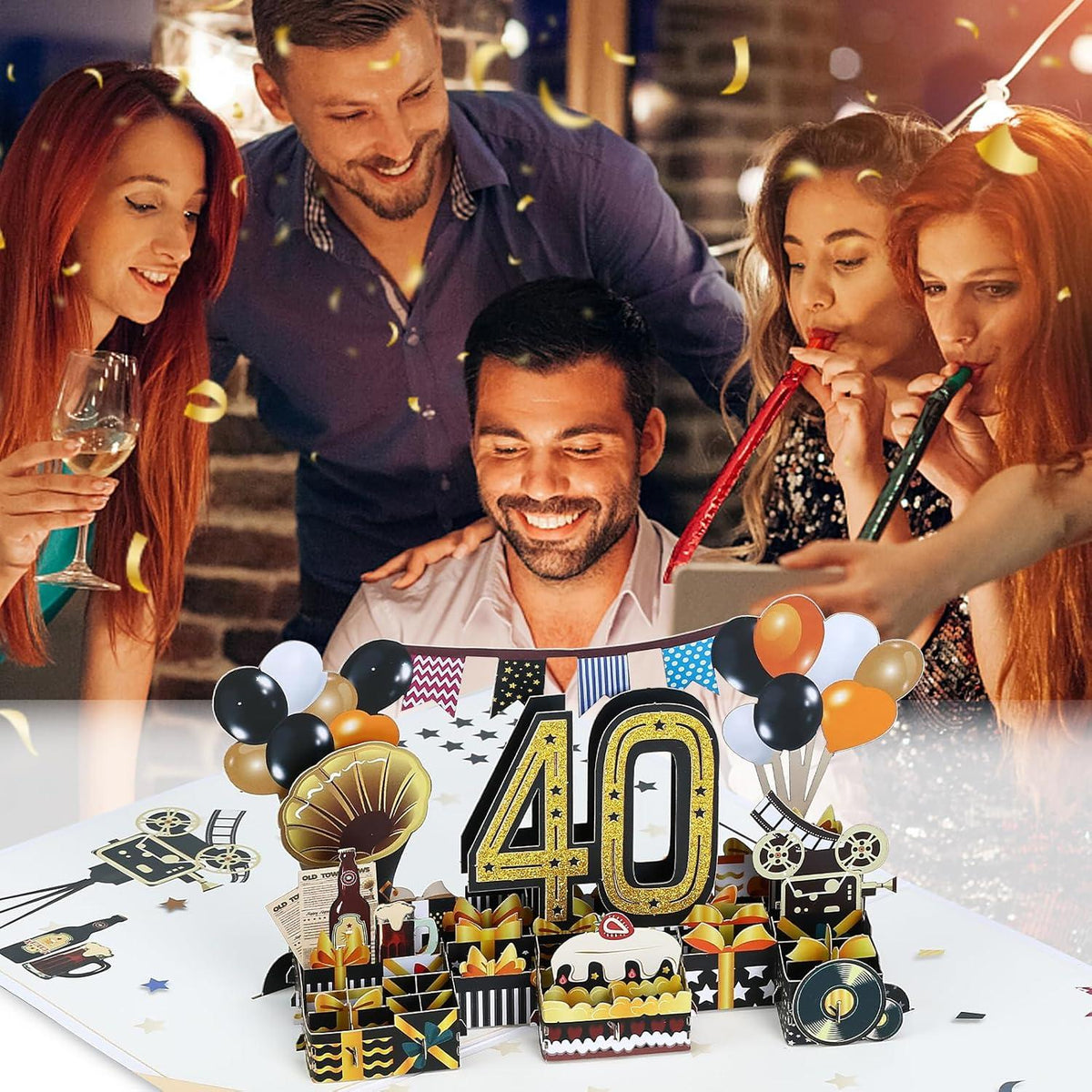 Pop Up Geburtstagskarte 40. Jahrgang Geschenk Umschlag 3D Retro Stil