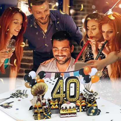 Pop Up Geburtstagskarte 40. Jahrgang Geschenk Umschlag 3D Retro Stil