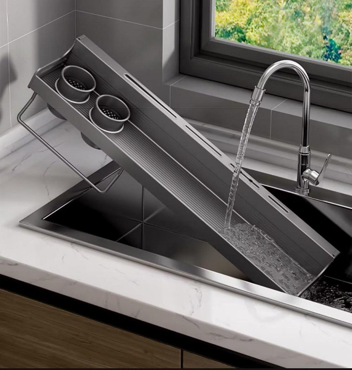 Gewürzregal Hängend 10 Haken 2 Hängebecher Wandregal 60cm Schwarz
