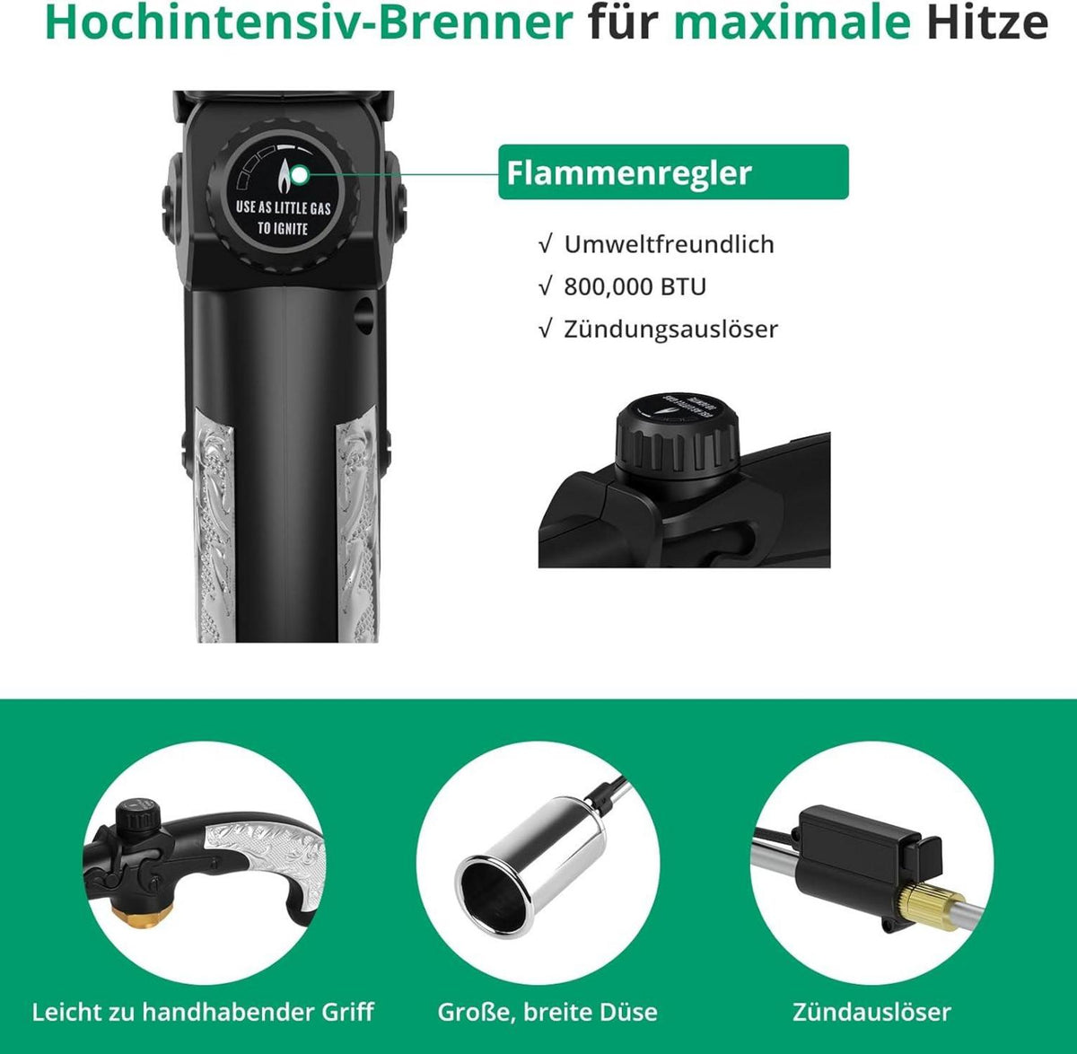 Sondiko Gasbrenner Unkrautbrenner 800.000 BTU für Garten & Gehweg