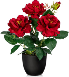 Künstliche Rosen Kunstblumen im Topf 28 cm Deko Rot Echt wie Rote