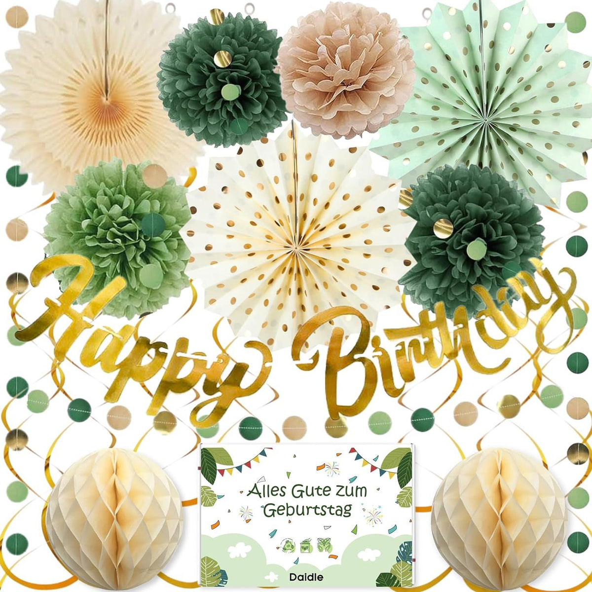 Premium Geburtstagsdeko Happy Birthday Sage Grün