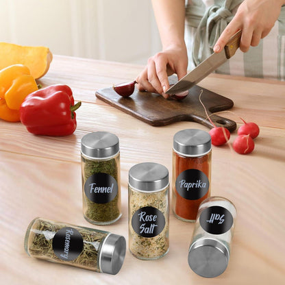 24er Set Gewürzgläser 120ml mit Schraubkappen, Streueinsatz, Etiketten