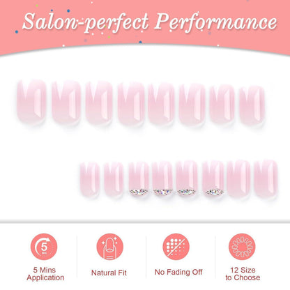 Ceboic 24x Press-on Nägel Kurz French Weiß Rosa Farbverlauf