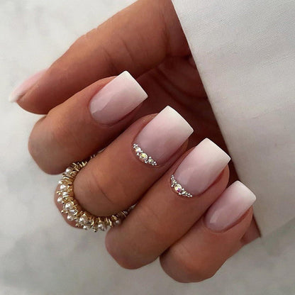 24 Stück French Rosa Weiß Acryl Nägel Natürlich Kurzentwurf