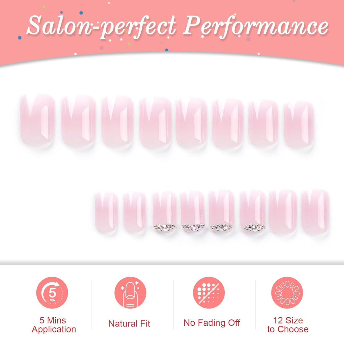 24 Stück French Rosa Weiß Acryl Nägel Natürlich Kurzentwurf