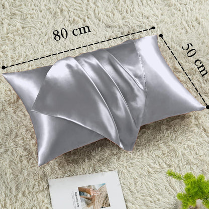 Vielit 2er Set Satin Kissenbezug 50x80 Grau Haar Haut Pflege 2 Haargummis