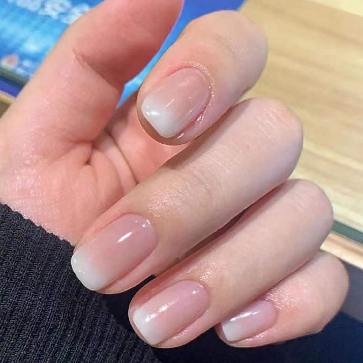 24 Stück French Nude Square Acryl Full Cover Press on Nails