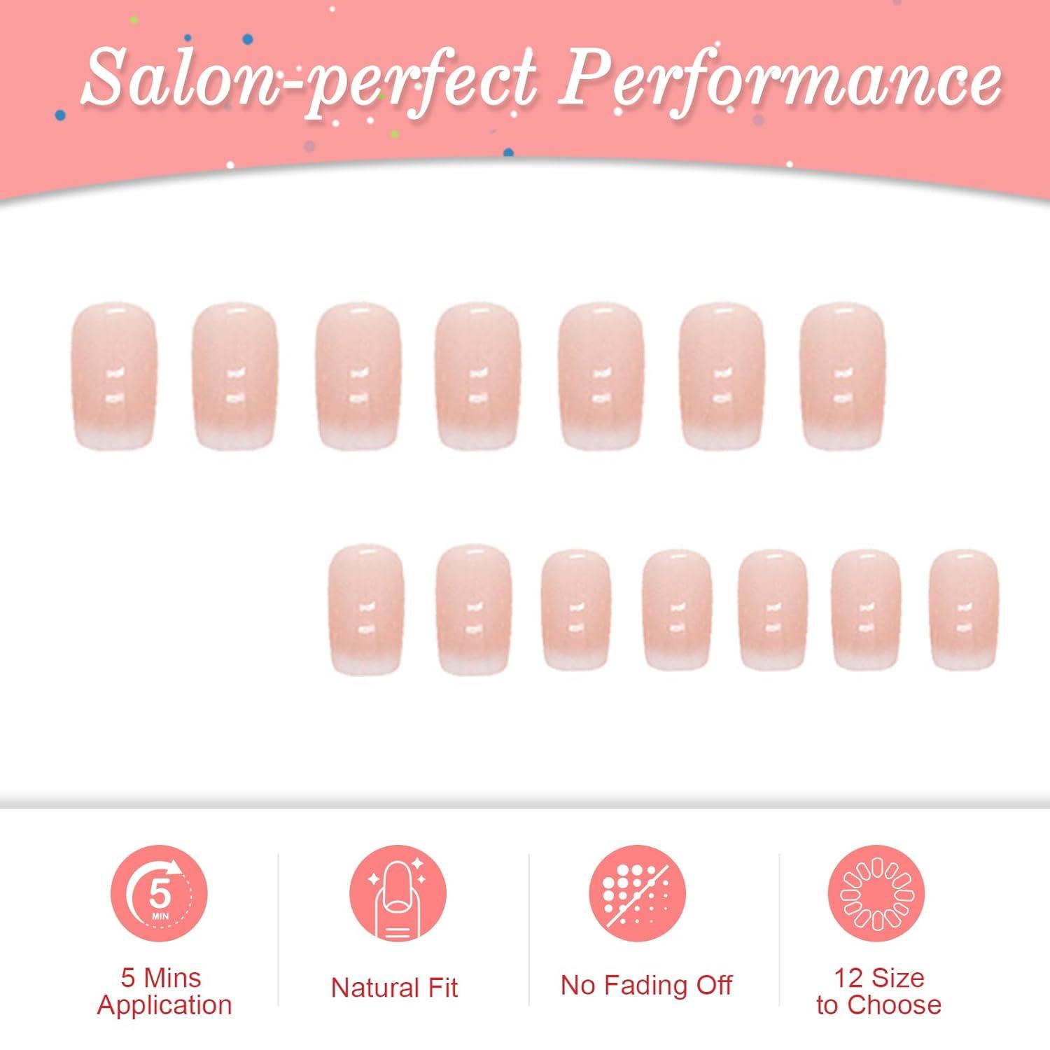 24 Stück French Nude Square Acryl Full Cover Press on Nails
