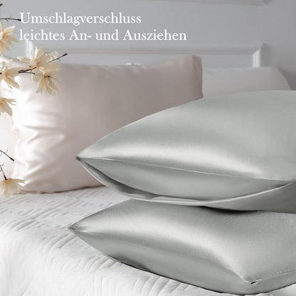 Satin Kissenbezug 40x60 Grau mit Haargummis, Pflege für Haar und Haut