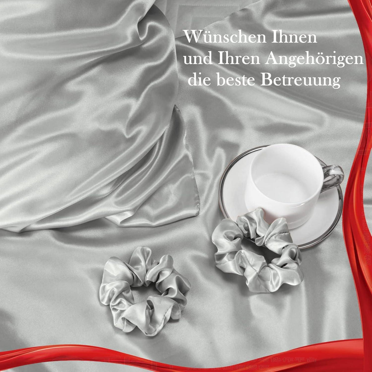Satin Kissenbezug 40x60 Grau 2 Stück mit Haargummis, Seidenweich