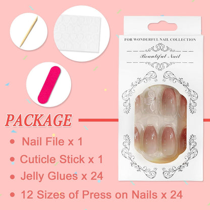 24er Set Mittlere Rosa Glitzer Nägel mit Schmetterlings Strass