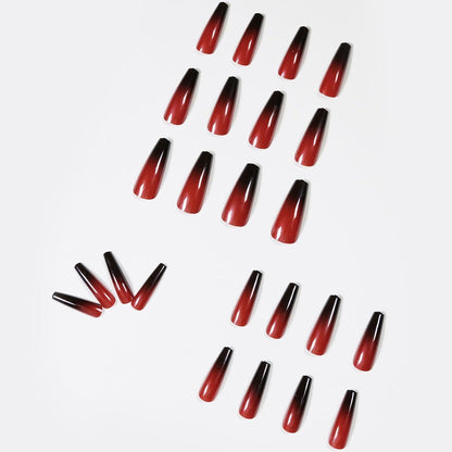 24 Stück Mittel Sarg French Künstliche Nägel Rot Schwarz