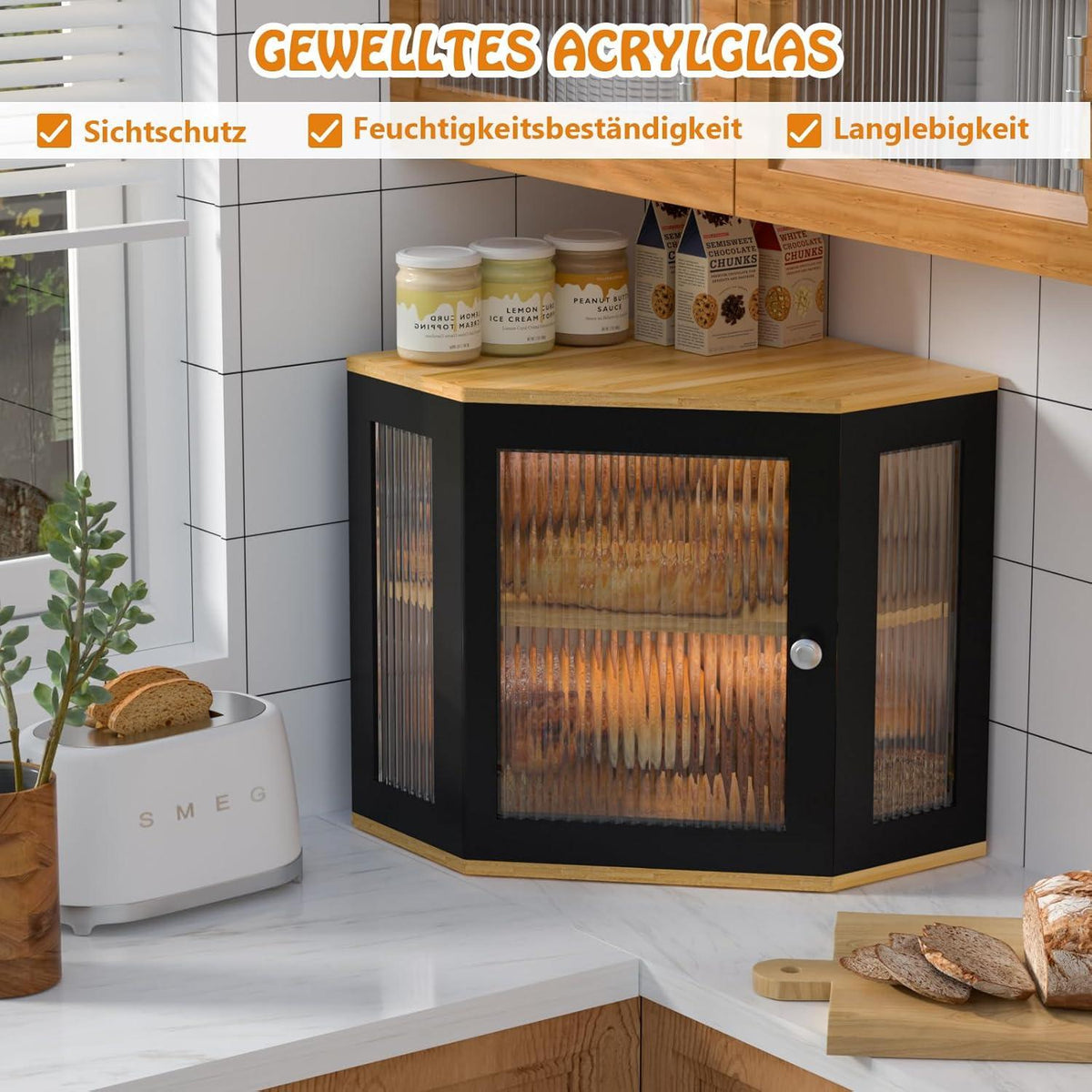 Brotkasten Ecke Bambus 2 Etagen Holz Brotaufbewahrung 32x32x35cm