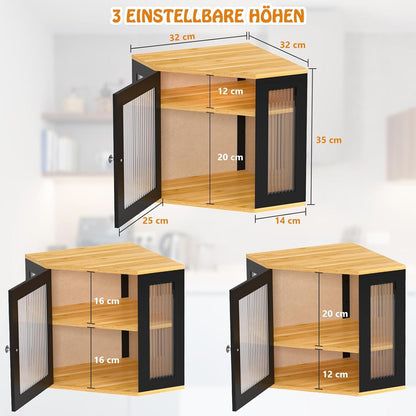 Bambus Brotkasten mit 2 Etagen und Glasdeckel Schwarz 32x32x35cm