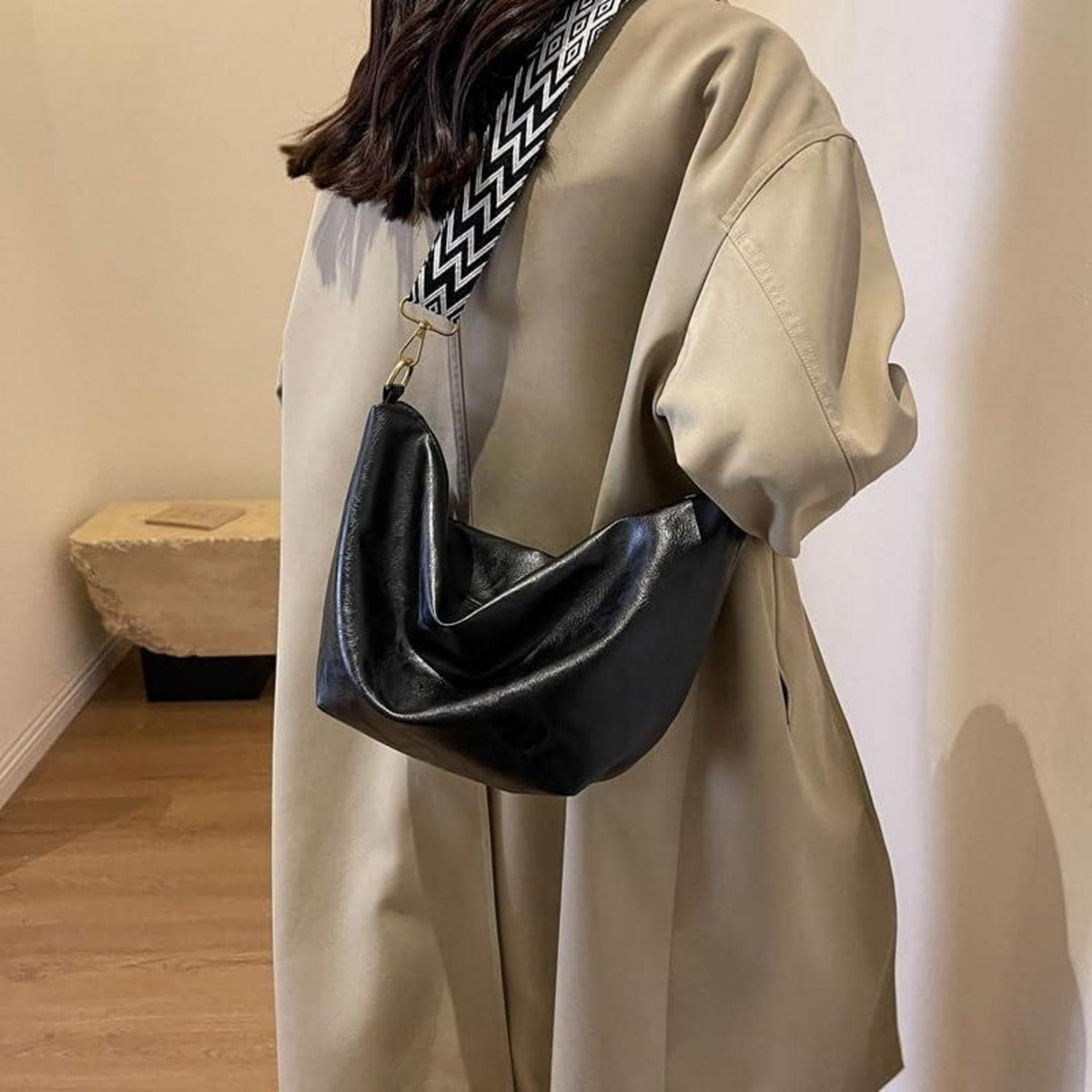 TIAASTAP Große Damen Umhängetasche Leder Crossbody Vintage Hobo Bag