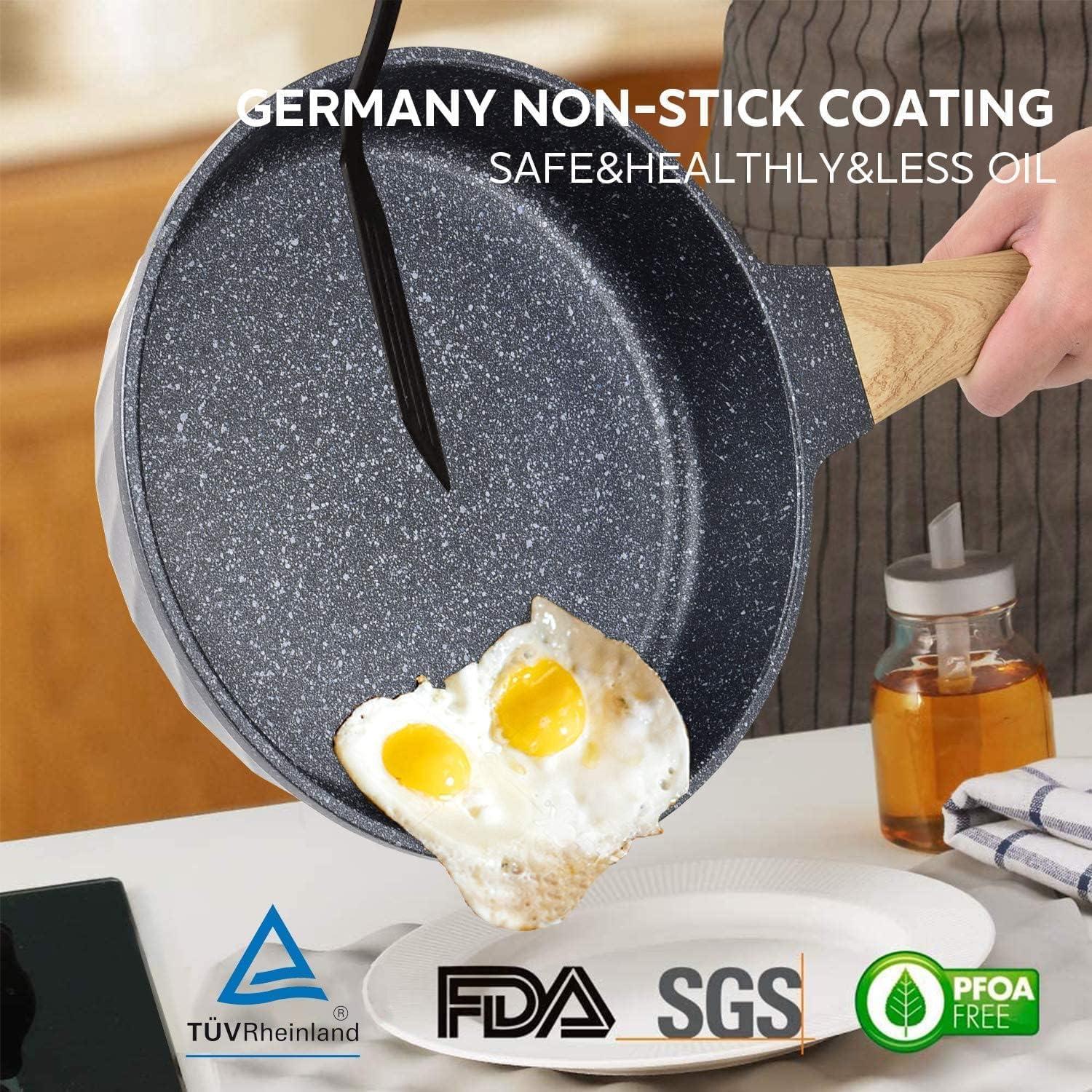 Antihaftbeschichtete Bratpfannen Set für Induktion - Granit Marmor