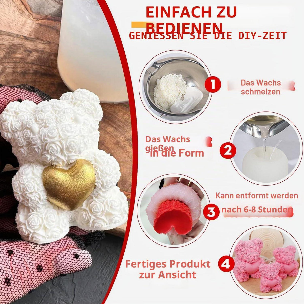 Silikonform Rosenbär 2er Set – Kerzen, Seife, Gießharz