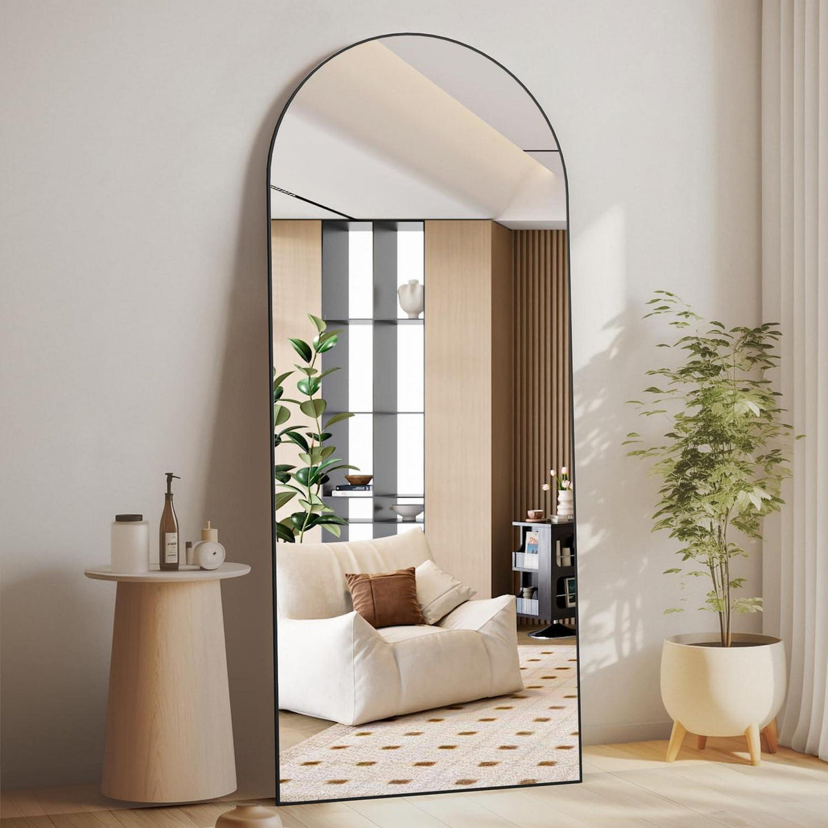 Gewölbter Ganzkörperspiegel 165x60cm – Stehend, Hängend, Schwarz