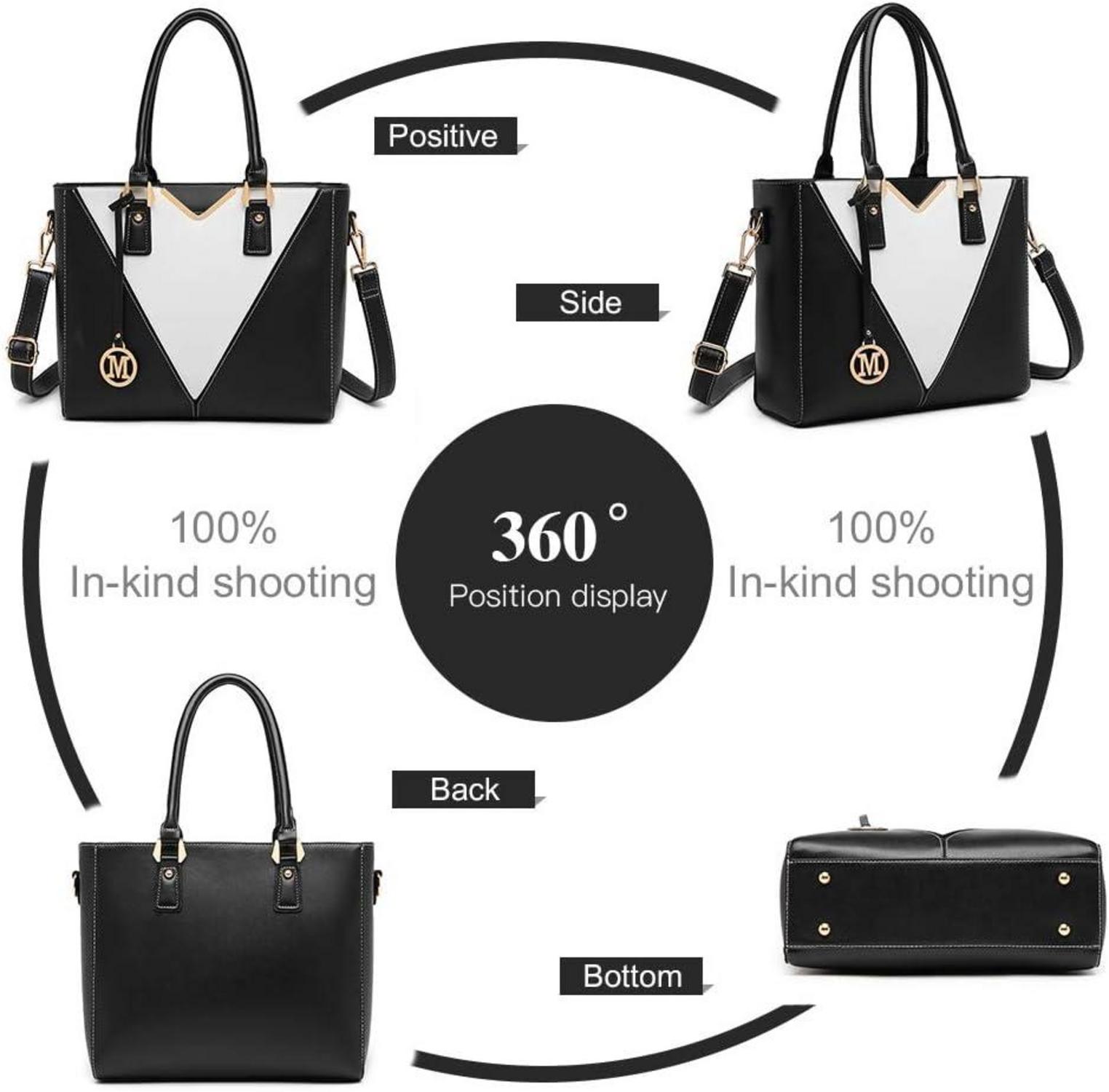 Miss Lulu Damen Handtasche Schultertasche Schwarz V-Design 2-teiliges Set