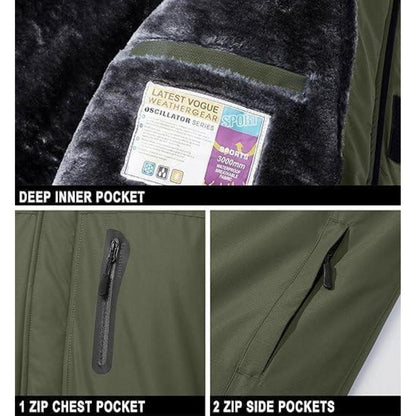 Herren Skijacke Wasserdicht & Warm – Outdoor Winterjacke Armeegrün