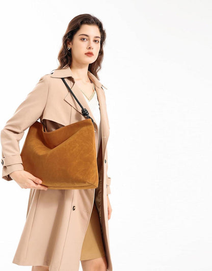 Damen Kunstleder Vintage Handtasche Wildleder Hobo Tote