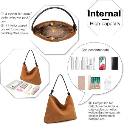 Damen Vintage Kunstleder Umhängetasche Wildleder Hobo Tote Bag