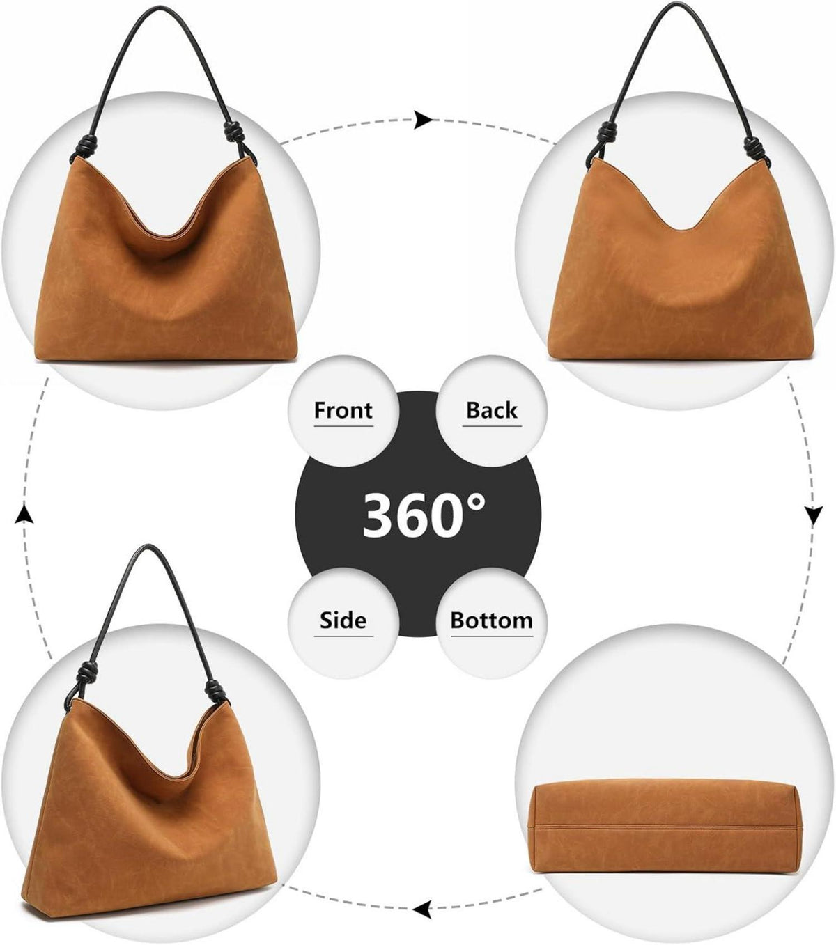 Damen Vintage Wildleder Hobo Umhängetasche 38x30x12cm Brown