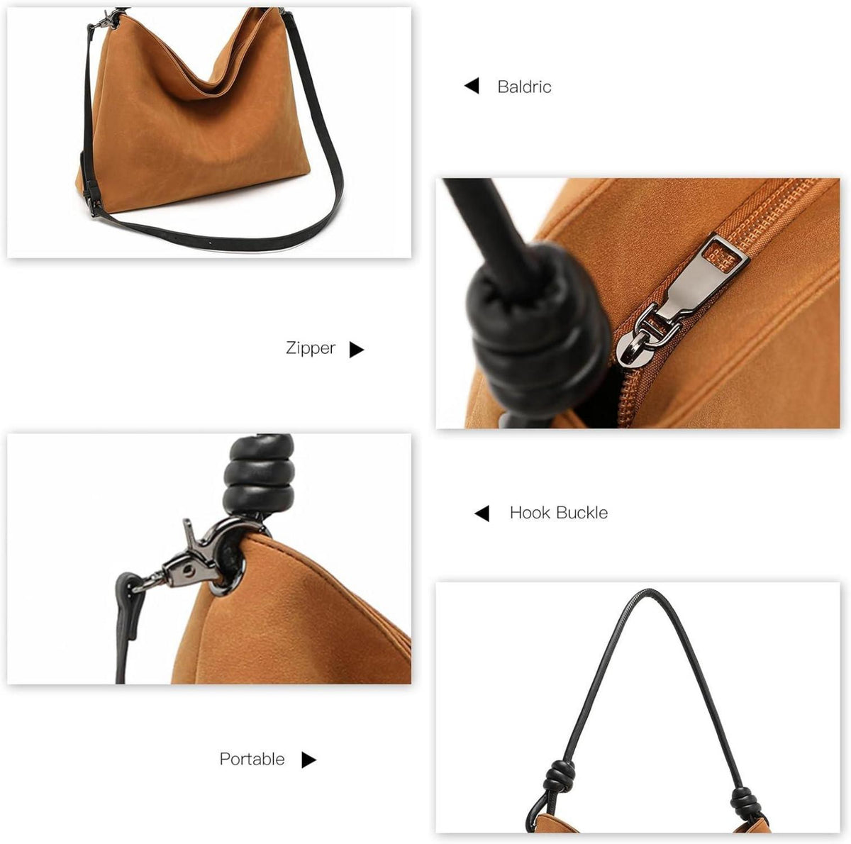 Miss Lulu Damen Vintage Schultertasche Kunstleder Wildleder Hobo Tote Bag