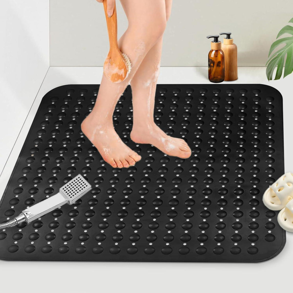 Rutschfeste Duschmatte 80x80 cm – Schwarz für Senioren
