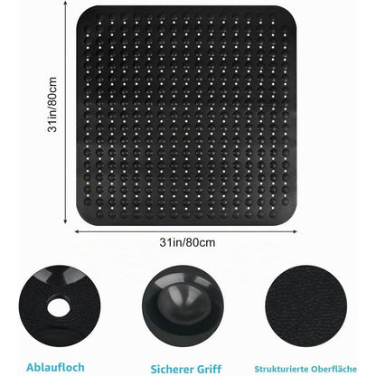 Rutschfeste Duschmatte 80x80 cm – Schwarz für Senioren