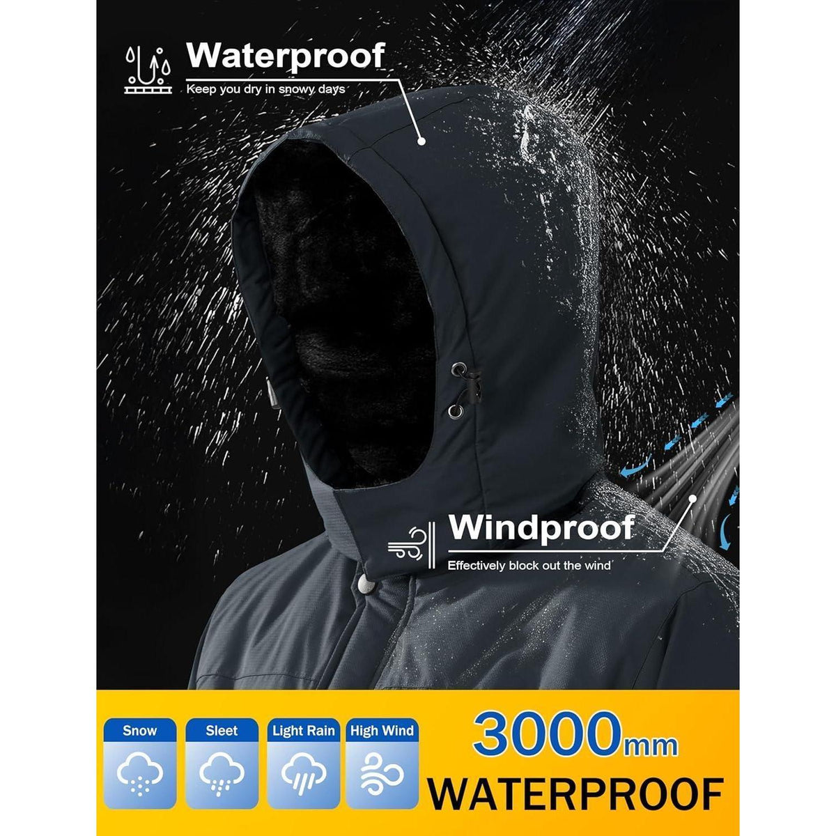 Herren Skijacke Wasserdicht & Warm – Dunkelgrau 3XL