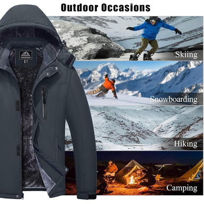 Herren Skijacke Wasserdicht & Warm – Dunkelgrau 3XL