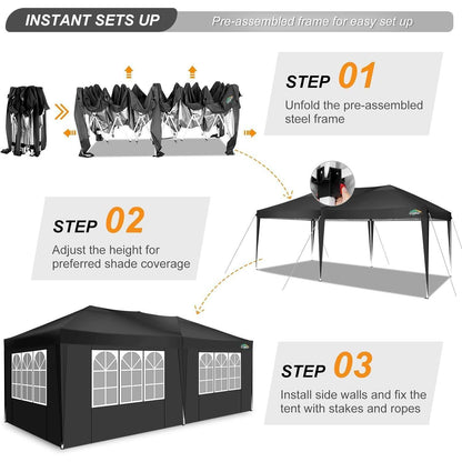 Faltpavillon 3x6m wasserdicht mit 6 Seitenwänden & Tasche