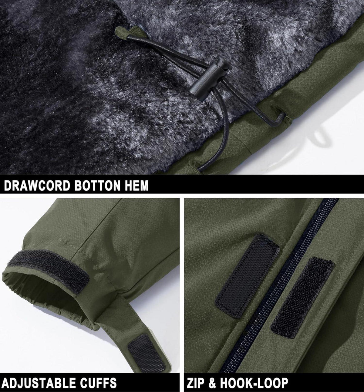 Herren Skijacke Wasserdicht Winterjacke Warm gefüttert Fleece S Army