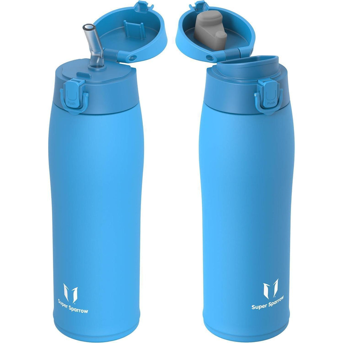 Edelstahl Thermosflasche 750ml Himmelblau mit 2 Deckeln