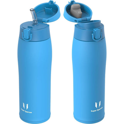 Edelstahl Thermosflasche 750ml Himmelblau mit 2 Deckeln