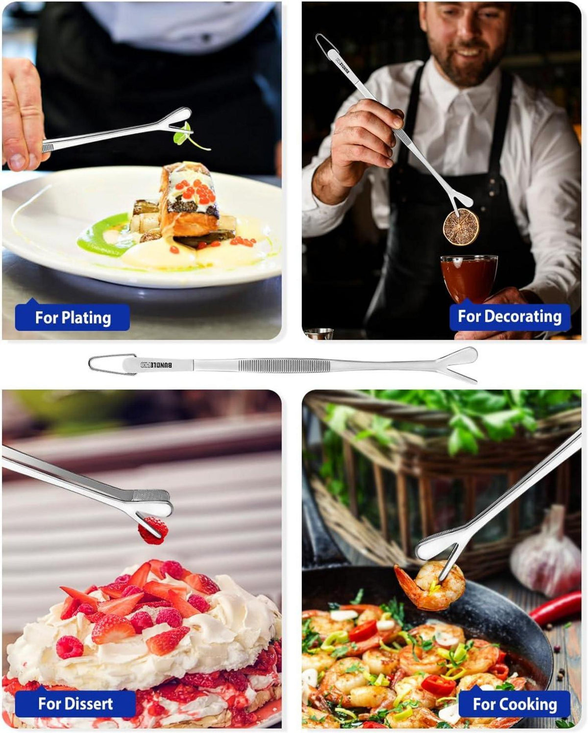 Professionelle Doppelspitze Edelstahl-Kochpinzette 25.5 cm für Küche BBQ