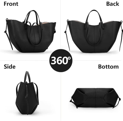 Große Damen Tote Bag PU Leder Umhängetasche - Schwarz