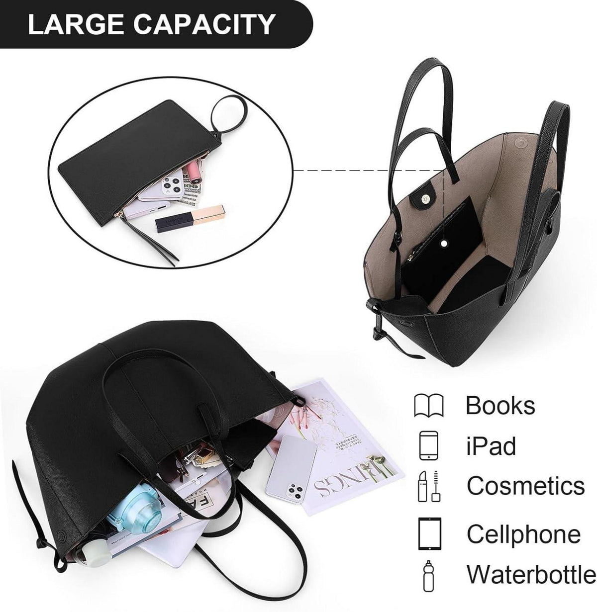 GSenhui Damen PU Leder Handtasche - Große Umhängetasche Shopper mit Geldbörse