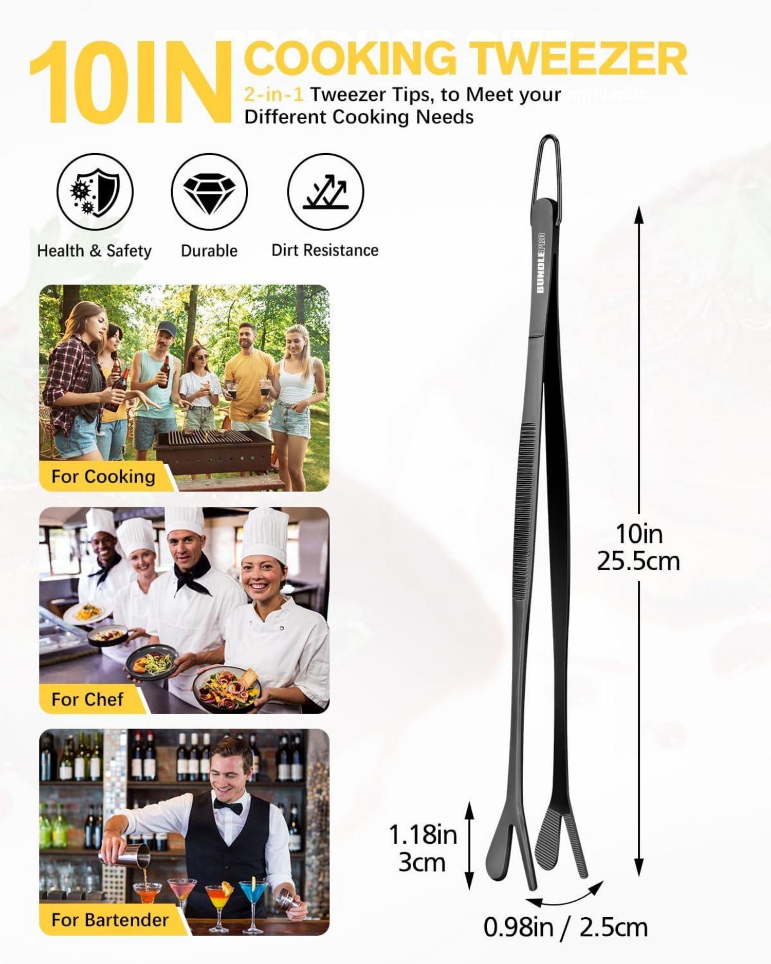 Doppelspitze Kochpinzette 2-in-1 Edelstahl Küchenpinzette Meeresfrüchte Grillen (25.5 CM