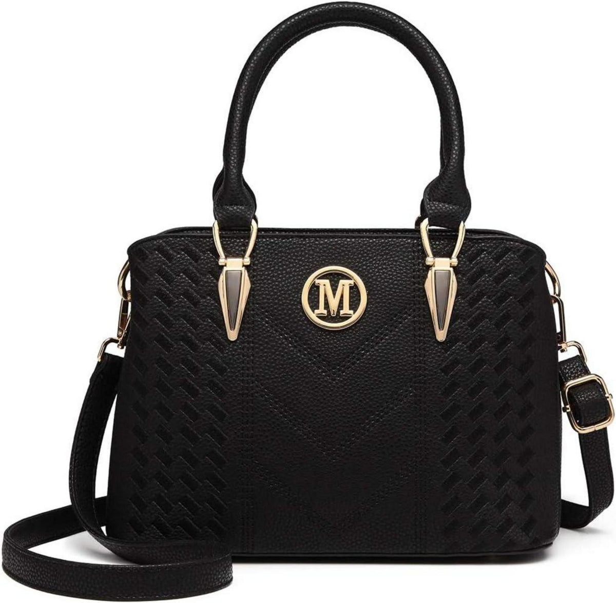 Elegante Handtasche Mittelgroß Lychee Muster Schwarz