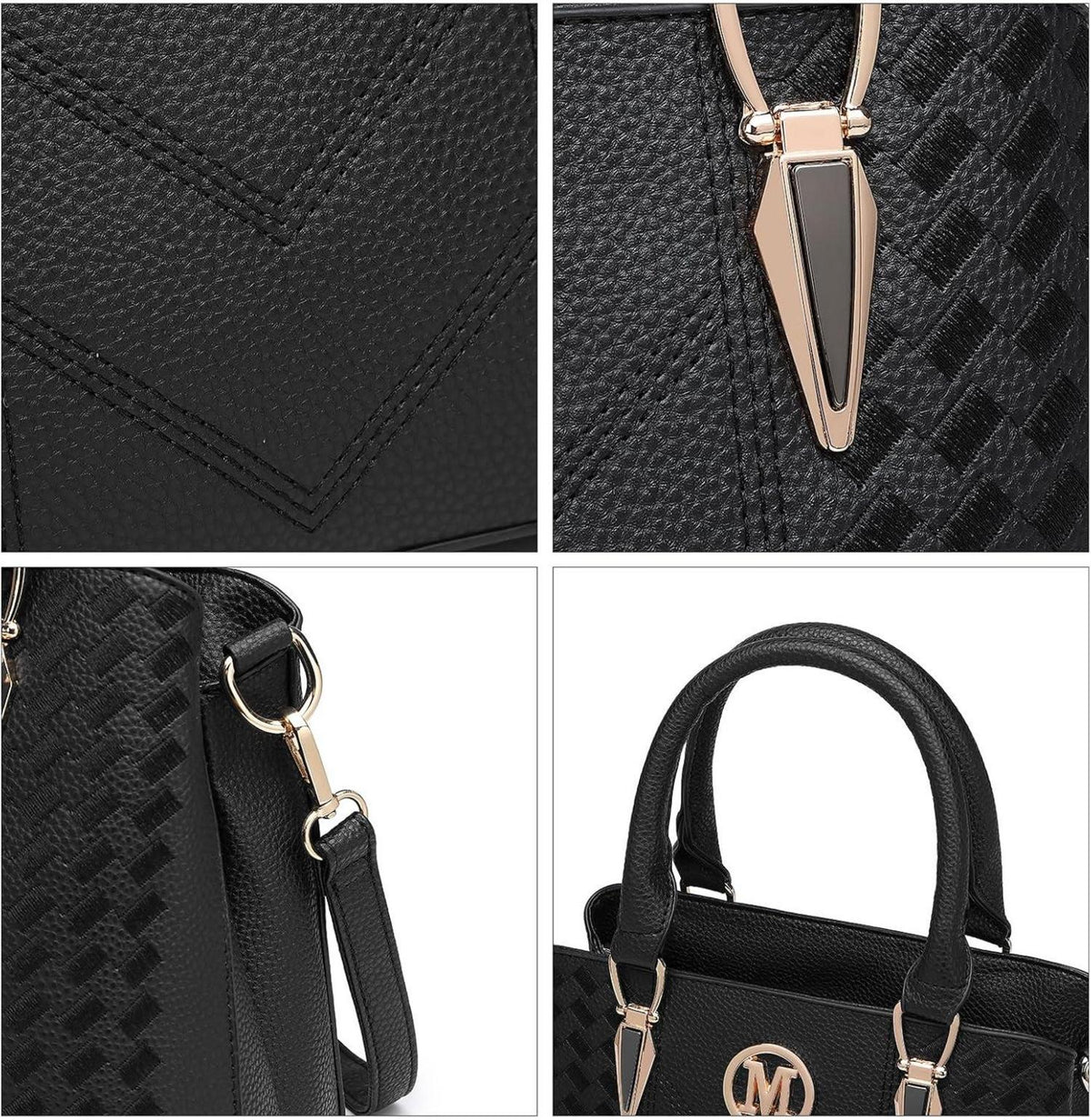 Handtasche Damen Mittelgroß Schwarz Lychee Muster PU-Leder Handtasche