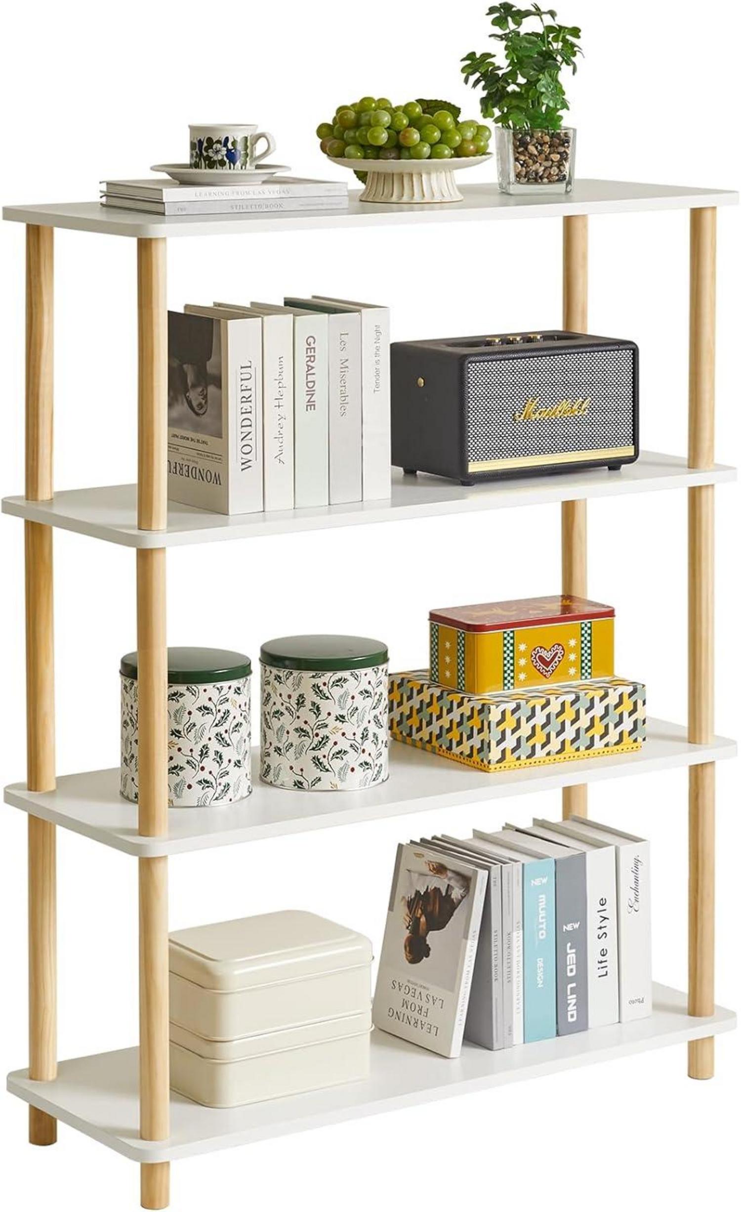 IBUYKE 4-Tier Holz Bücherregal Aufbewahrung Schlafzimmer Wohnzimmer standhaft