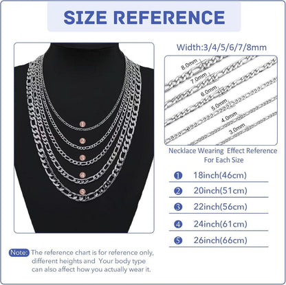 Edelstahl Silberkette Figaro Kette 6mm 66cm Mann Frau Halskette